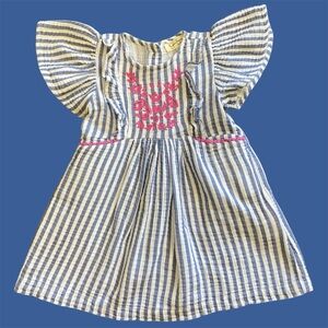 Jessica Simpson Blue/White Striped Dress Pink Embroidery Toddler Girl Size 3T